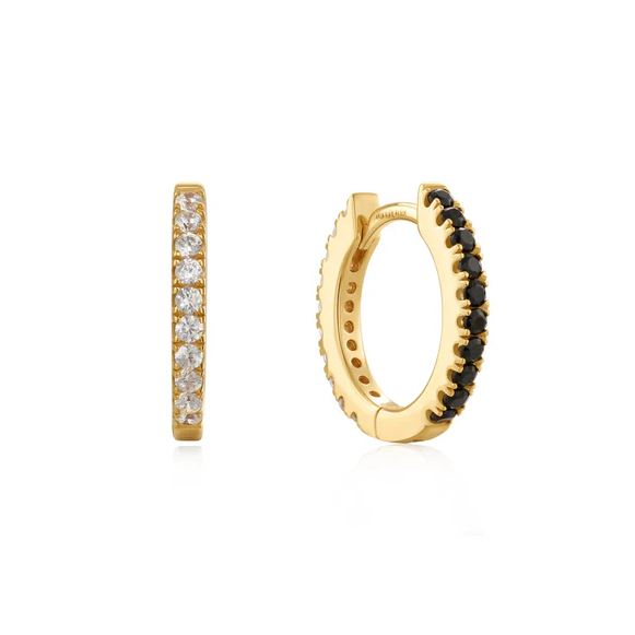 Sterling Silver Gold Plated White & Black Crystal Hoop Earrings - Ania Haie