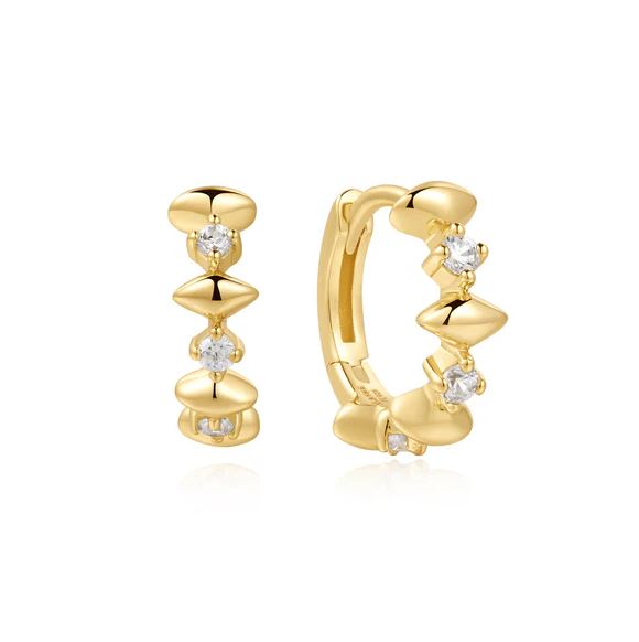 Sterling Silver Gold Plated Sparkle Huggie Earrings - Ania Haie