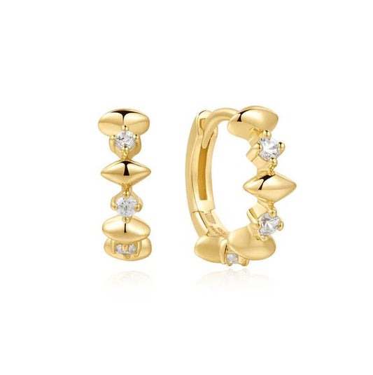 Sterling Silver Gold Plated Sparkle Huggie Earrings - Ania Haie
