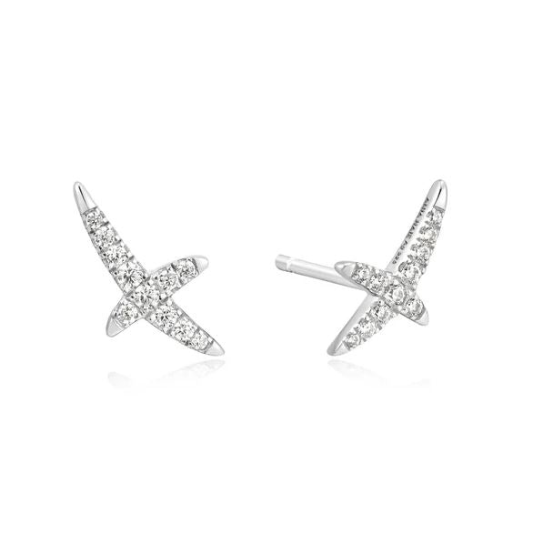 Sterling Silver Pave X Stud Earings - Ania Haie