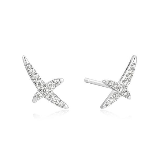 Sterling Silver Pave X Stud Earings - Ania Haie