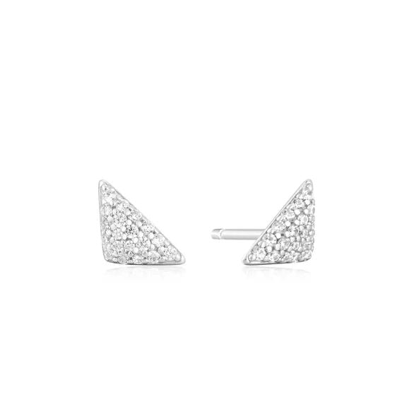 Sterling Silver Triangular Pave Stud Earrings - Ania Haie