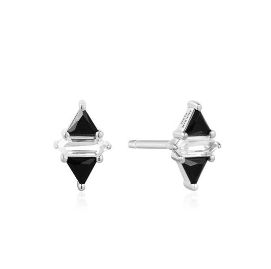 Sterling Silver Triangle Black & White Stud Earrings - Ania Haie
