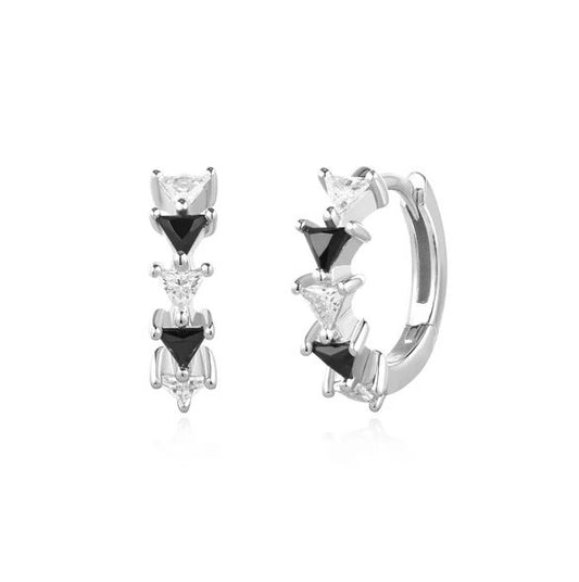 Sterling Silver Black & White Triangular Hoop Earrings - Ania Haie
