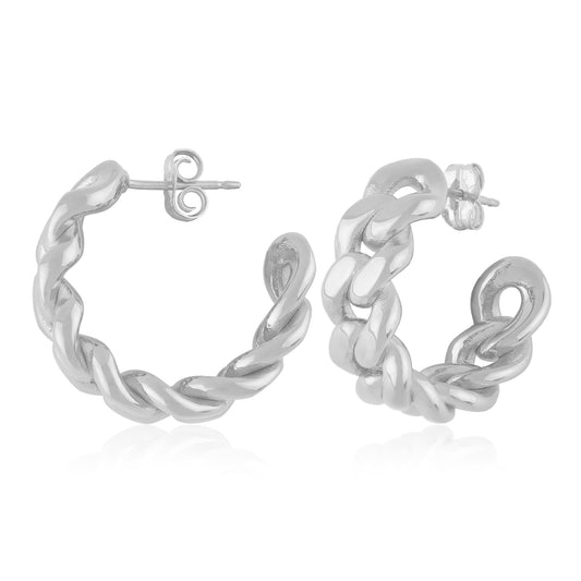 Sterling Silver Medium Miami Cuban Link Hoop Earrings