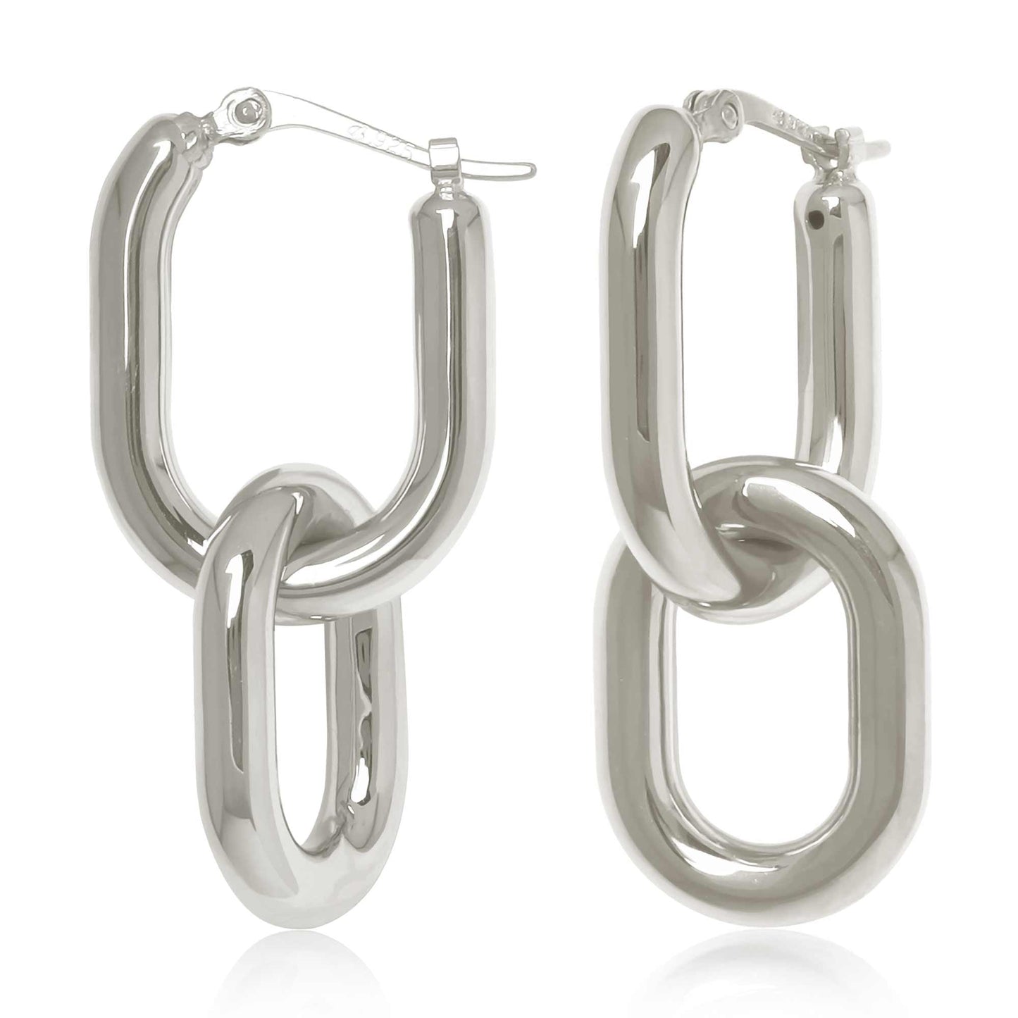 Sterling Silver Double Open Rectangle Link Drop Earring