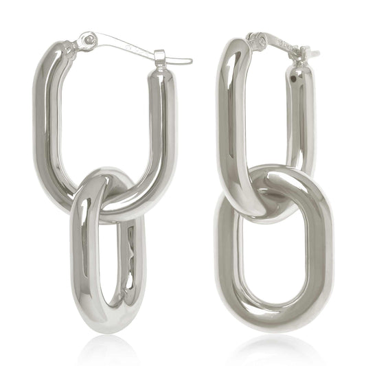 Sterling Silver Double Open Rectangle Link Drop Earring
