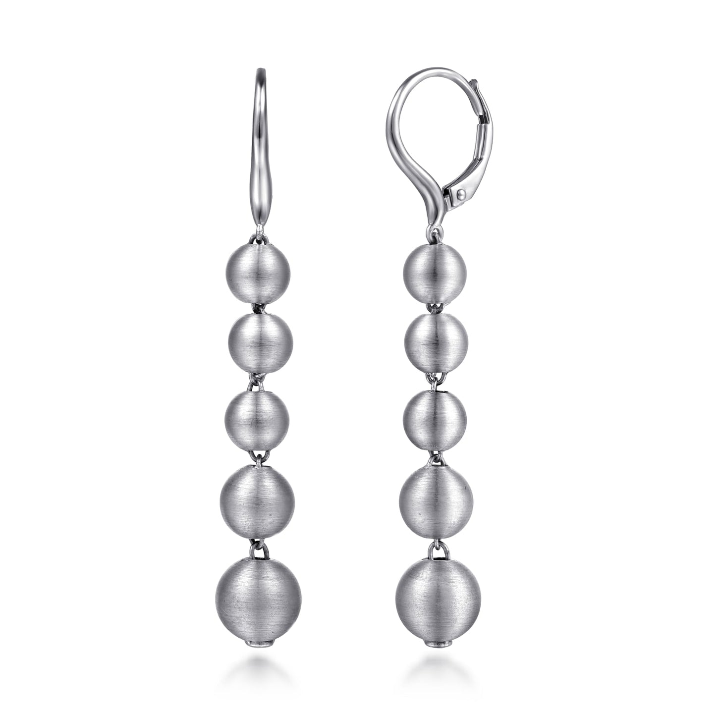 Sterling Silver Brush Finish Beads Drop Earrings