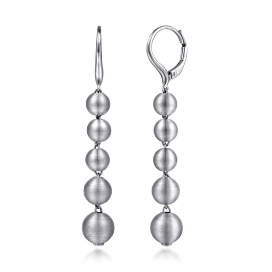 Sterling Silver Brush Finish Beads Drop Earrings