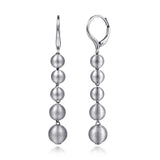 Sterling Silver Brush Finish Beads Drop Earrings