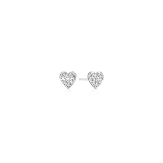 S/S Silver Pave Heart Stud Ear