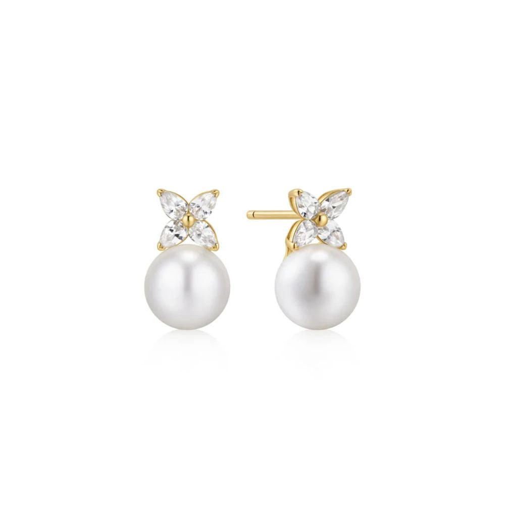 Shell Pearl & Lucky Clover Stud Earrings