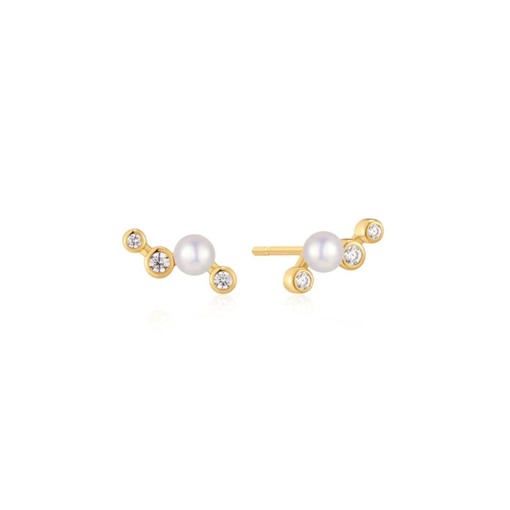 Zig-Zag Shell Pearl Stud Earrings