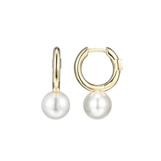 Simpatico White Shell Pearl Drop Hoop Earrings