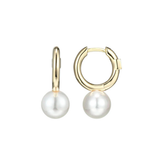 Simpatico White Shell Pearl Drop Hoop Earrings