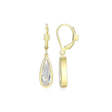 Lustre Pear Shape CZ Bezel Leverback Earrings