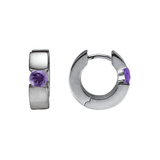 Sterling Silver Wide Hoop Earring with Amethyst Stone