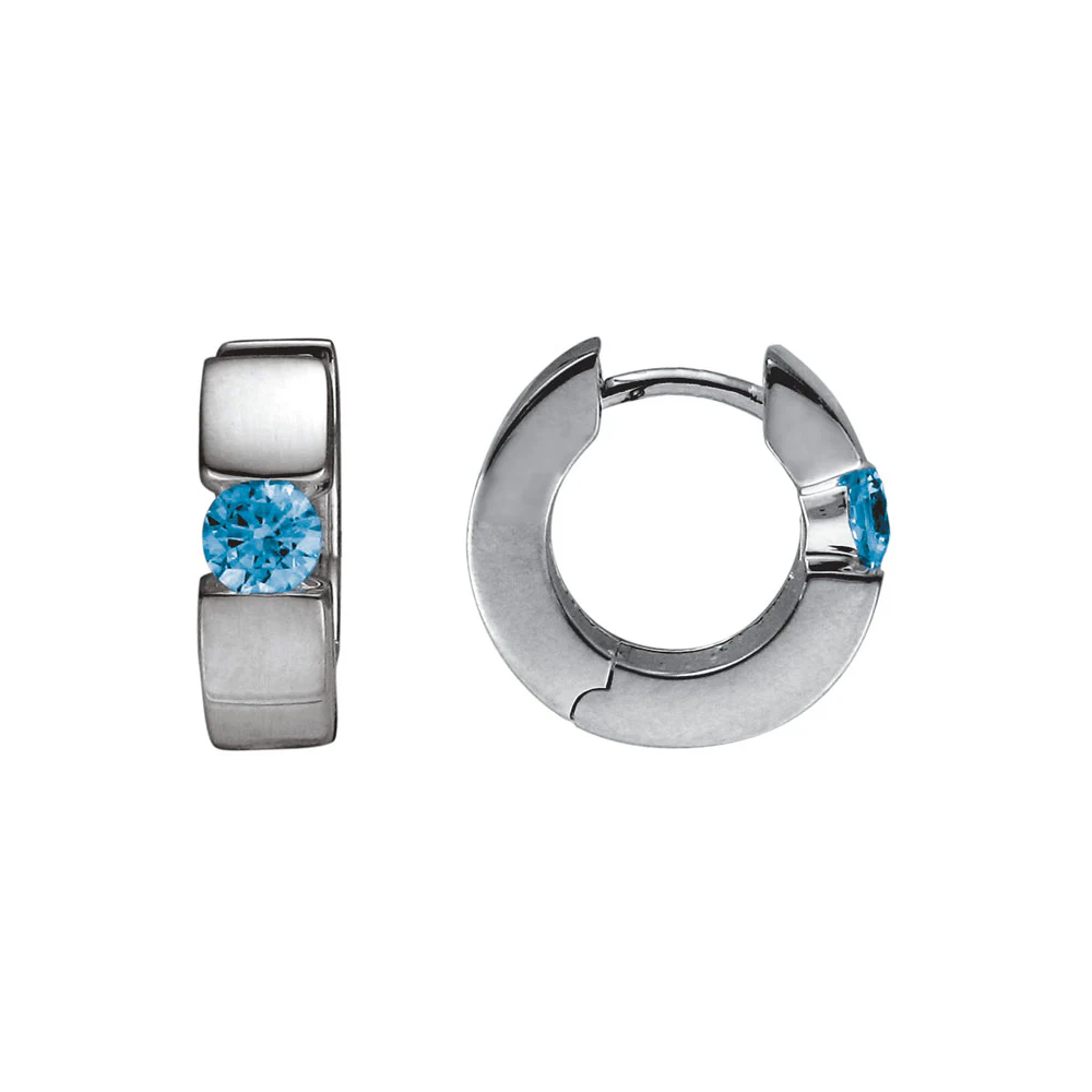 Sterling Silver Wide Hoop with Swiss Blue Topaz Earring