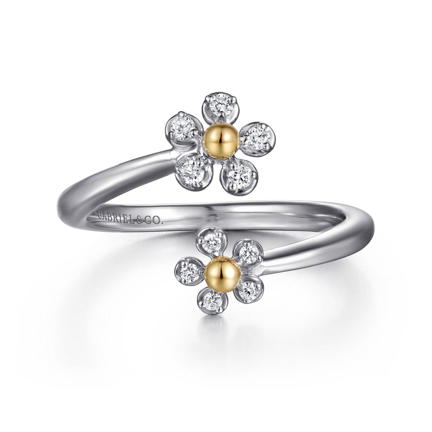 Sterling Silver & 14K Yellow Gold Diamond Flower Bypass Ring