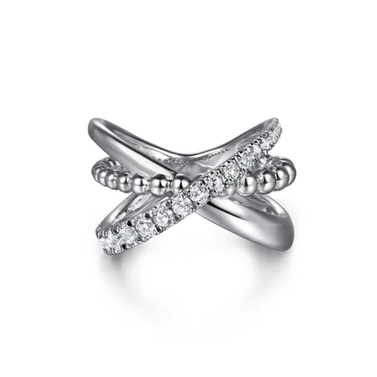 Sterling Silver White Sapphire Criss Cross Bujukan Ring