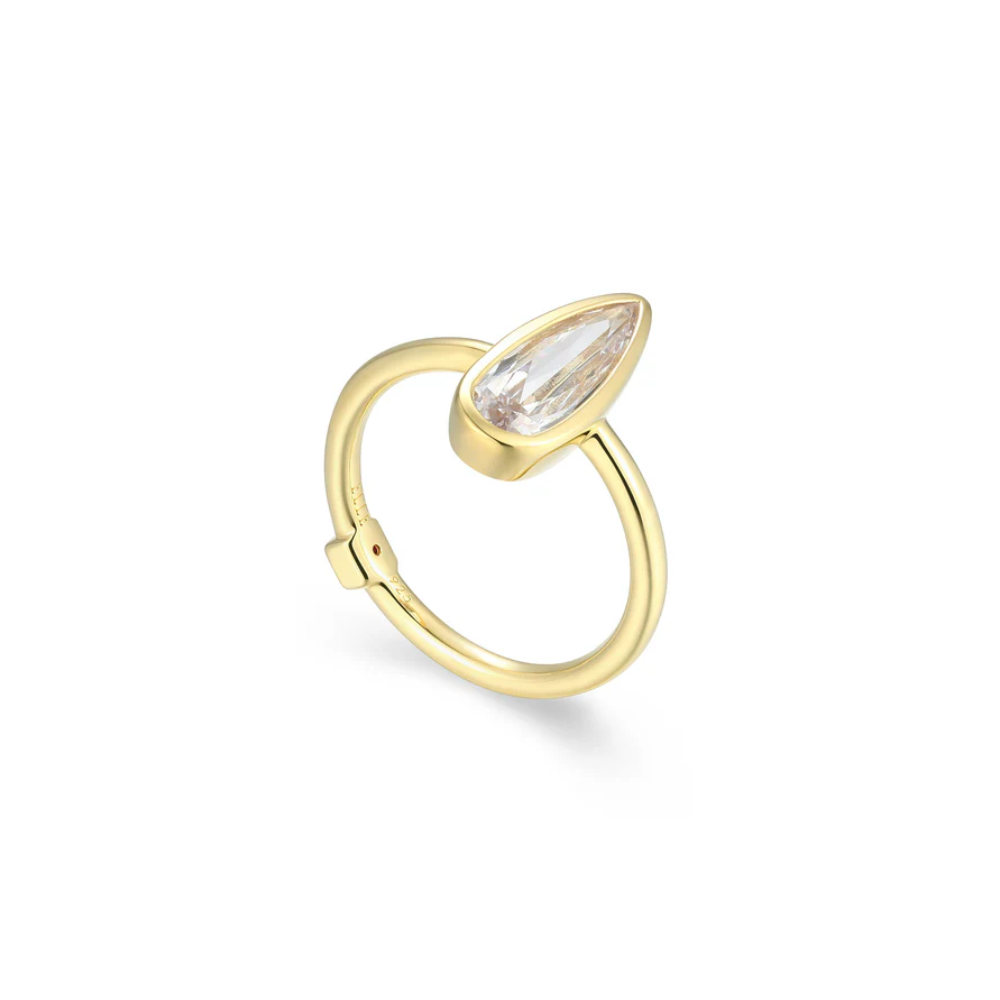 Lustre Pear Shape CZ Bezel Ring