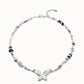 UNOde50 Silver Small Beaded Necklace with Blue & Pink Stones