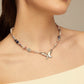 UNOde50 Silver Small Beaded Necklace with Blue & Pink Stones