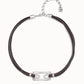 UNOde50 Leather Choker Necklace with Silver Bar and Stone