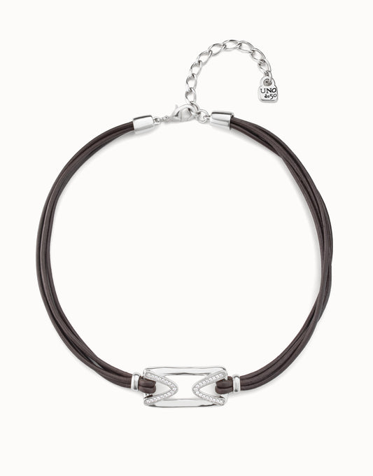UNOde50 Leather Choker Necklace with Silver Bar and Stone
