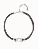 UNOde50 Leather Choker Necklace with Silver Bar and Stone