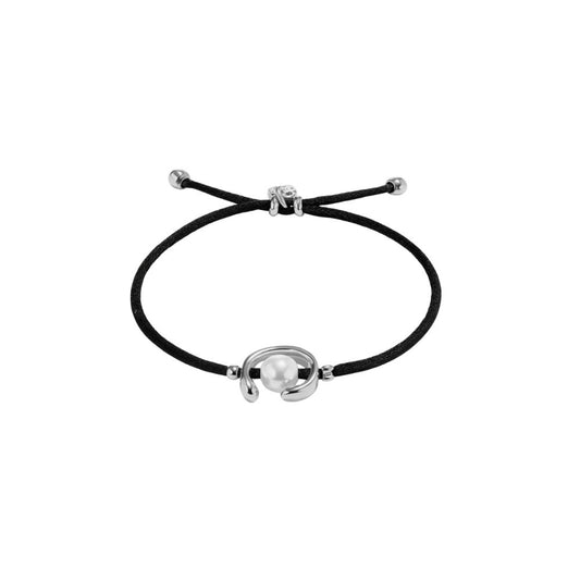 Black String with Silver Toned and Pearl Bracelet