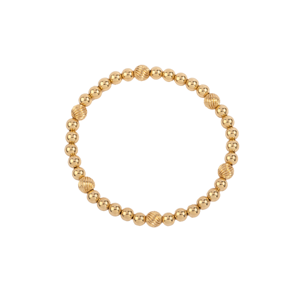 14K Gold Filled Twisted Shine Bright Remix Bead Bracelet - 5MM & 6MM - 7"