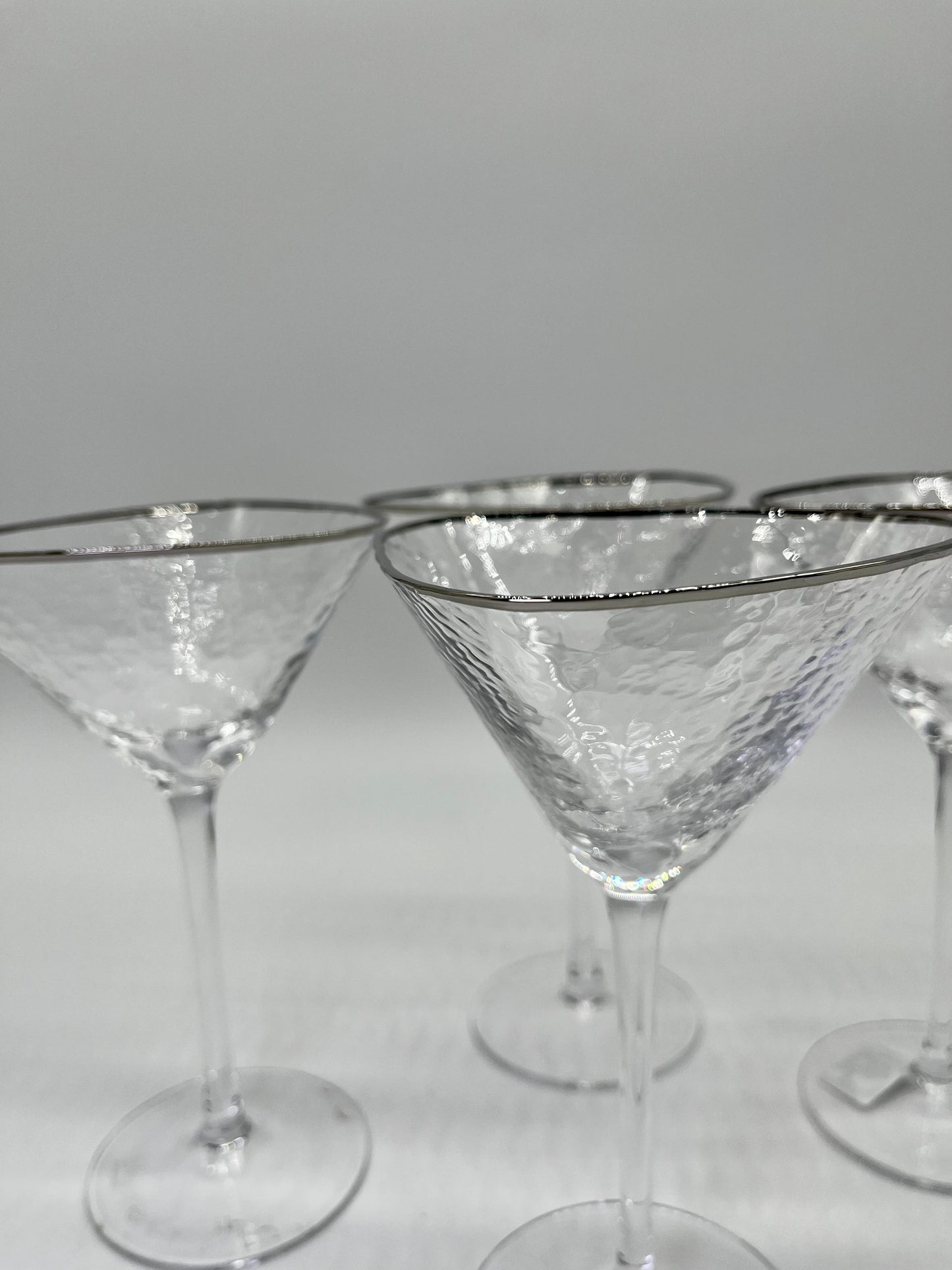 Triangular Martini Glasses - Clear w/Platinum Rim