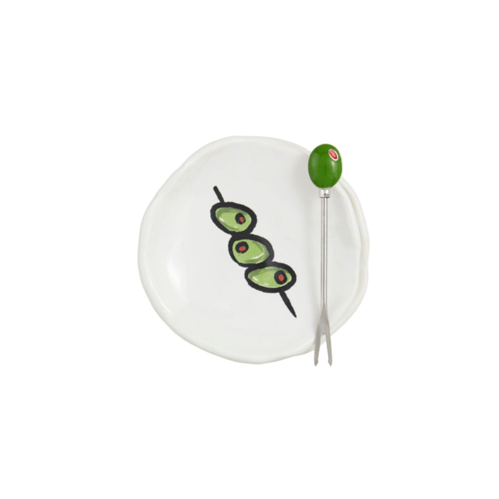 Olive Tapas Plates & Fork Set