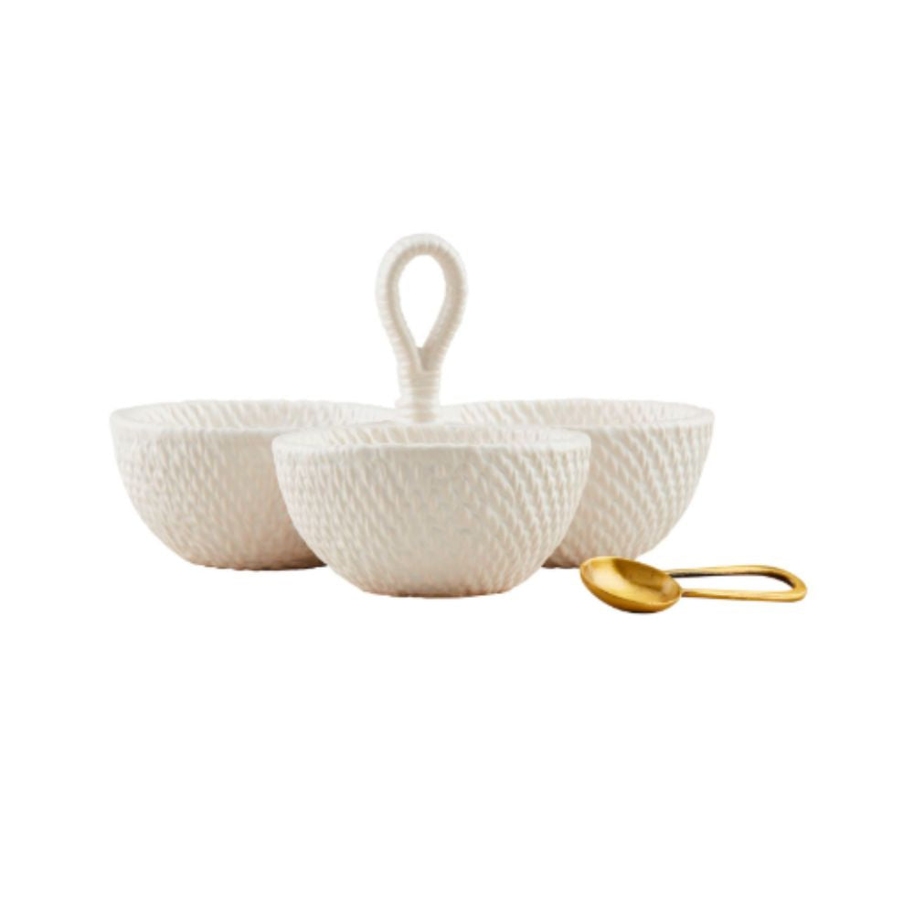 Woven Stoneware Triple Tidbit Set