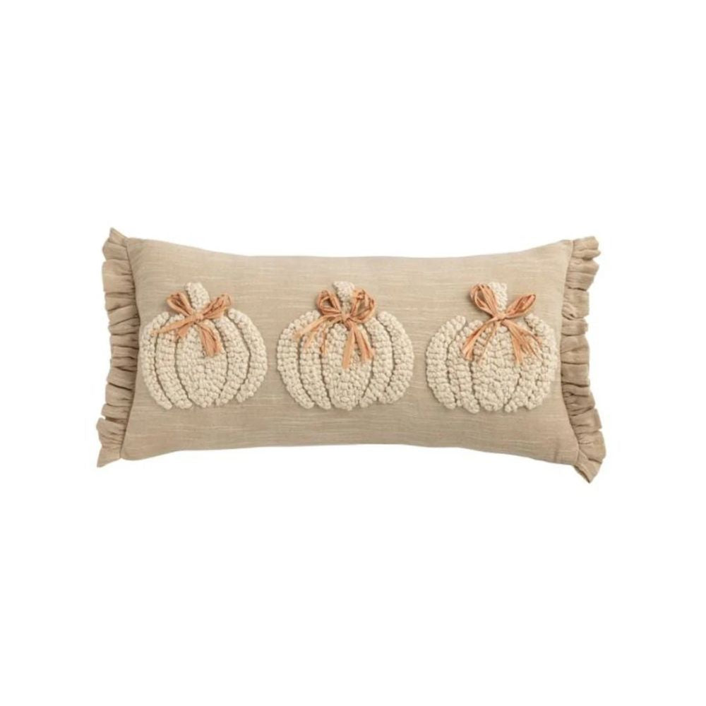 Lumbar White Emb. Pumpkin Pillow