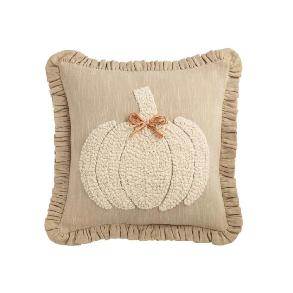 Square White Emb. Pumpkin Pillow
