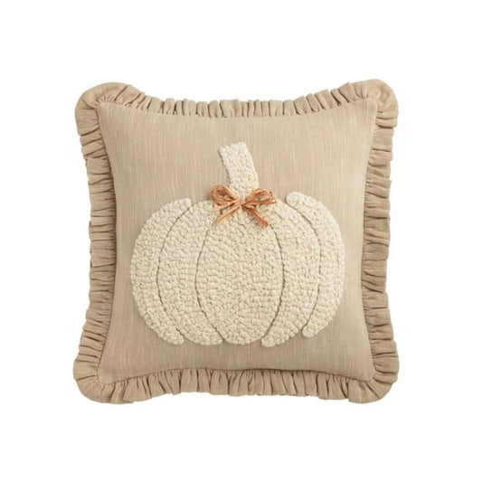 Square White Emb. Pumpkin Pillow