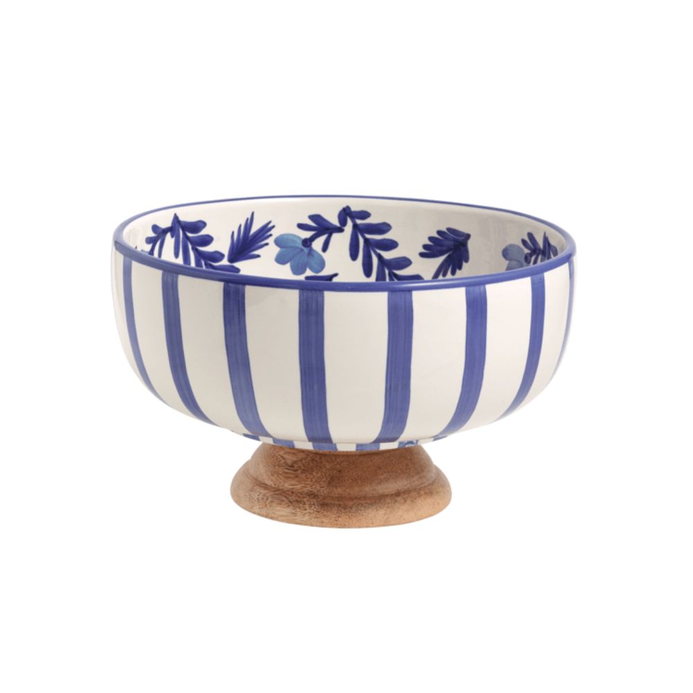 Blue Wood Pedestal Bowl