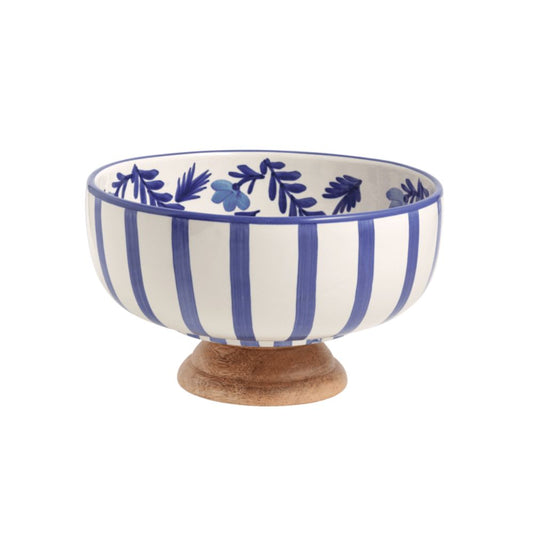 Blue Wood Pedestal Bowl