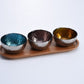 3 Colored Glass Bowls & Tray