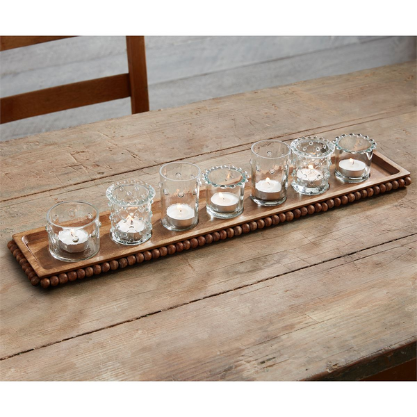 Mud Pie Beaded Votive Wood Set