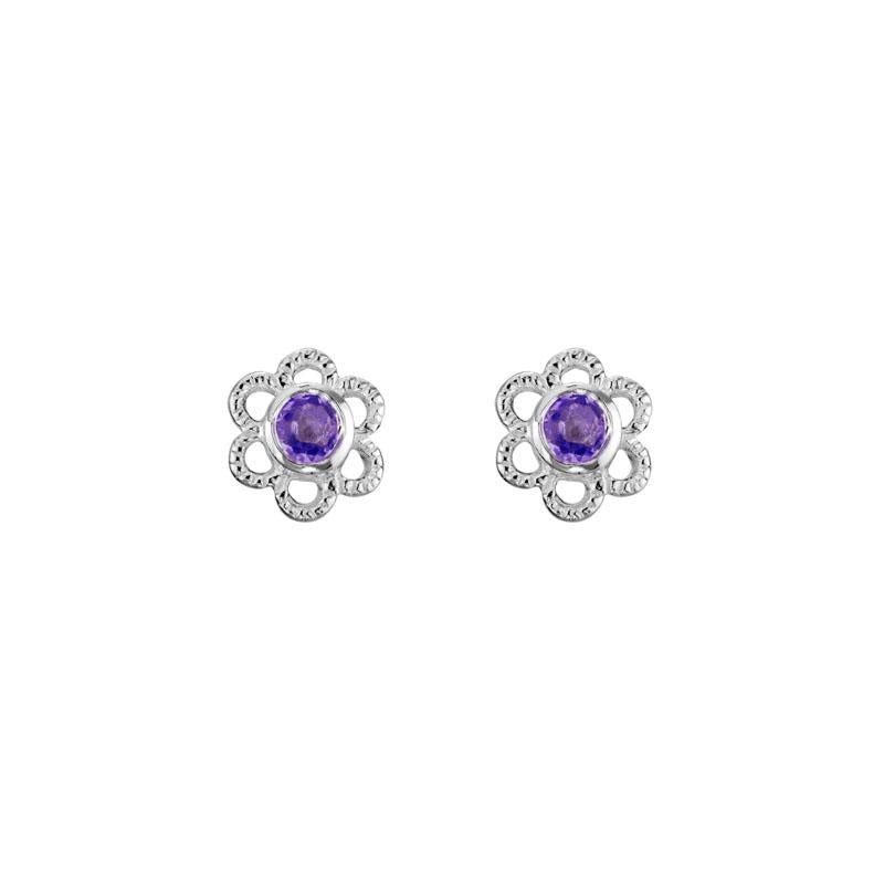 Sterling Silver Amethyst Flower Earrings