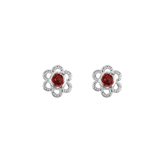 Created Ruby Flower Stud Earrings