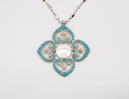 Mariana Silver Tone Turqoise & White Pearl Pendant