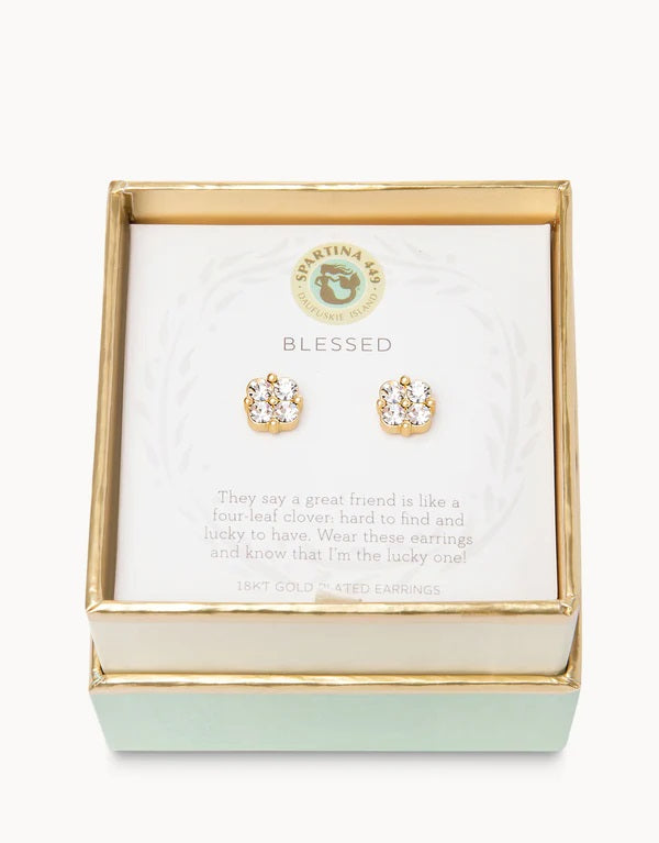 Spartina Sea La Vie Blessed/Crystal Clover Stud Earrings