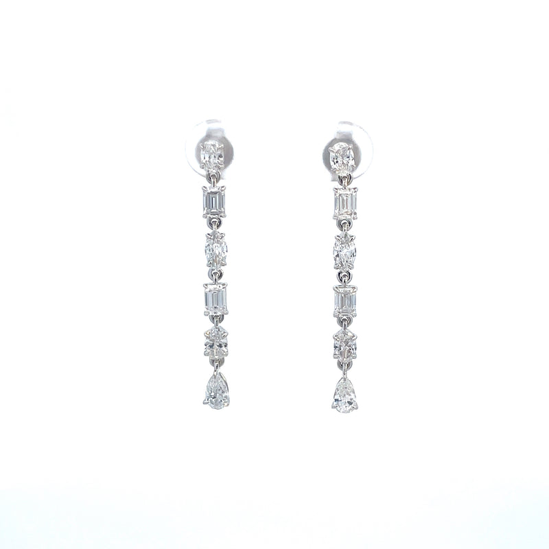 14K White Gold Lab Grown Mixed Fancy Diamond Drop Earrings