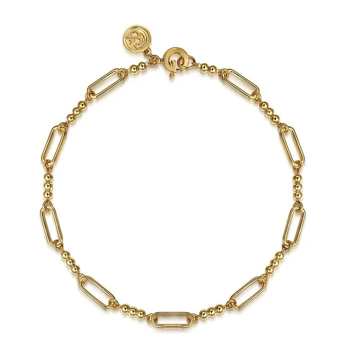 14K Yellow Gold Bujukan Beads Link  Chain Bracelet