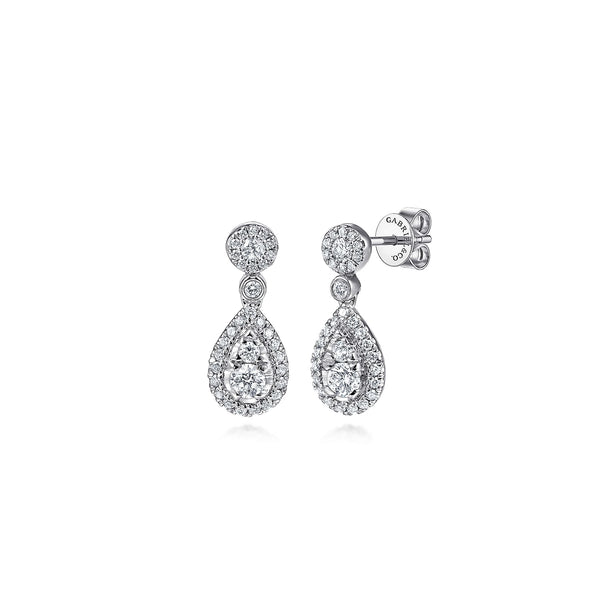 14K White Gold Diamond Pear Shaped Drop Earrings