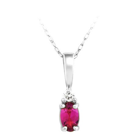 14K White Gold Lab Grown Ruby & Diamond Pendant Necklace - 0.03Ctw